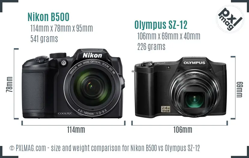 Nikon B500 vs Olympus SZ-12 size comparison