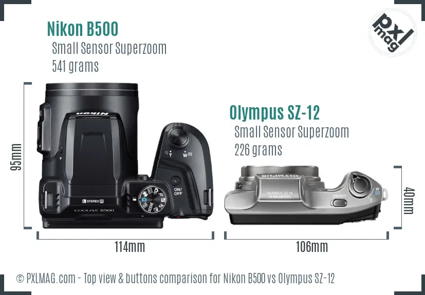 Nikon B500 vs Olympus SZ-12 top view buttons comparison