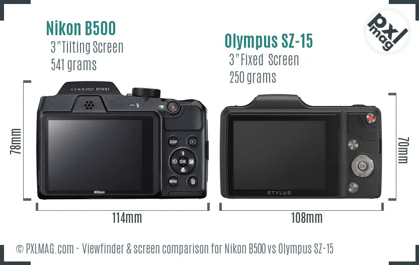 Nikon B500 vs Olympus SZ-15 Screen and Viewfinder comparison