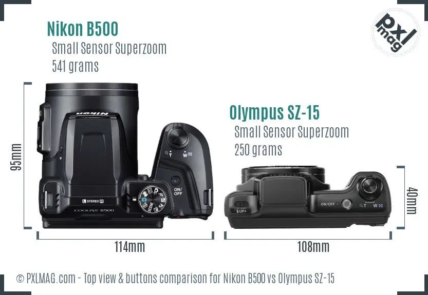 Nikon B500 vs Olympus SZ-15 top view buttons comparison