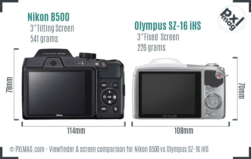Nikon B500 vs Olympus SZ-16 iHS Screen and Viewfinder comparison