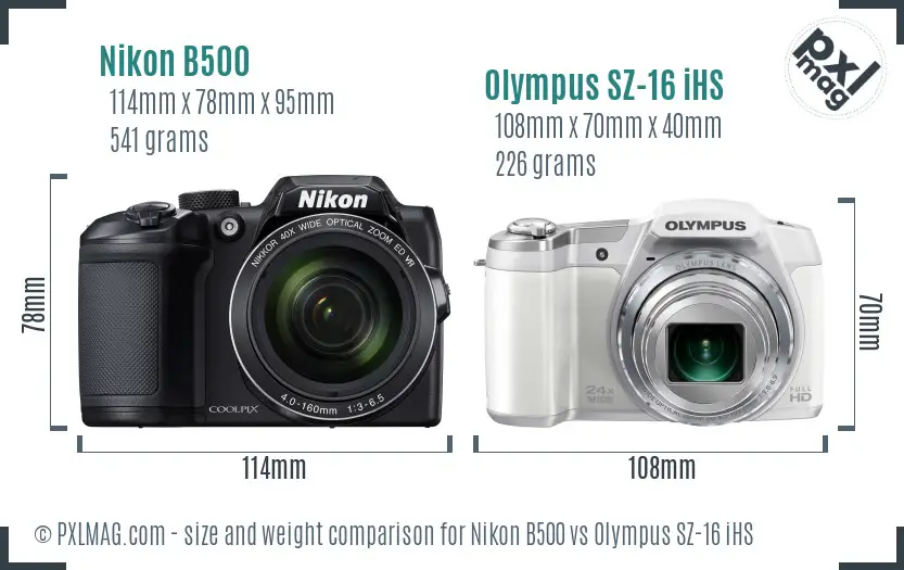 Nikon B500 vs Olympus SZ-16 iHS size comparison