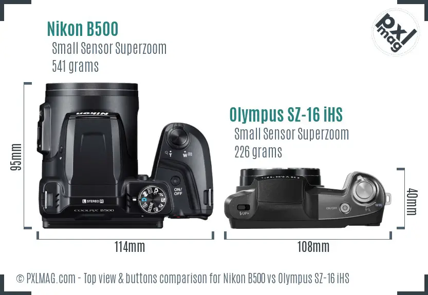 Nikon B500 vs Olympus SZ-16 iHS top view buttons comparison