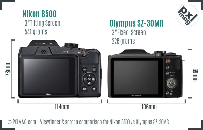 Nikon B500 vs Olympus SZ-30MR Screen and Viewfinder comparison
