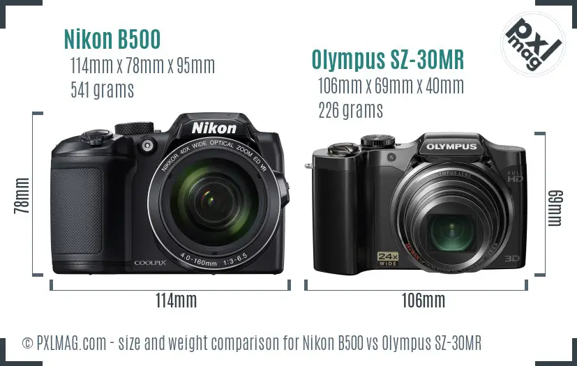 Nikon B500 vs Olympus SZ-30MR size comparison