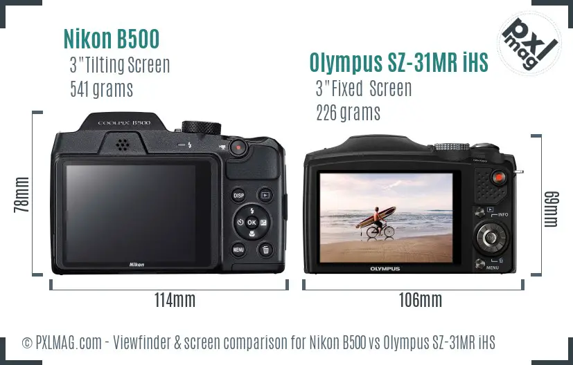 Nikon B500 vs Olympus SZ-31MR iHS Screen and Viewfinder comparison