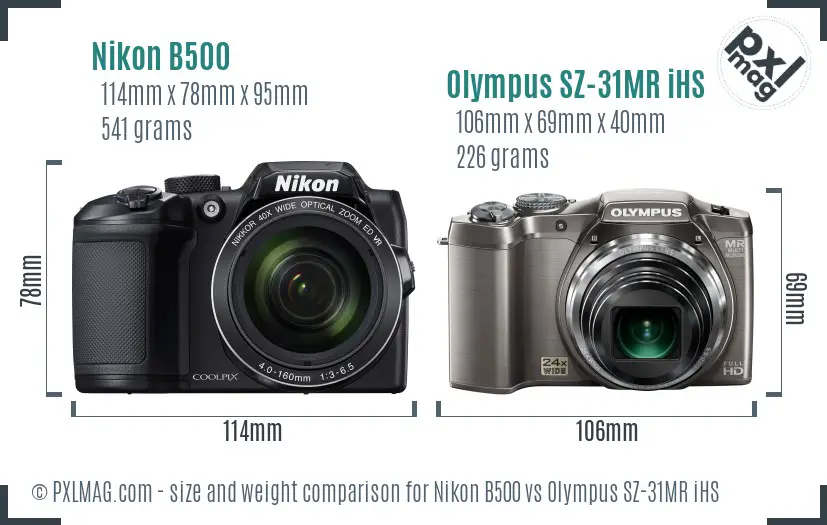 Nikon B500 vs Olympus SZ-31MR iHS size comparison