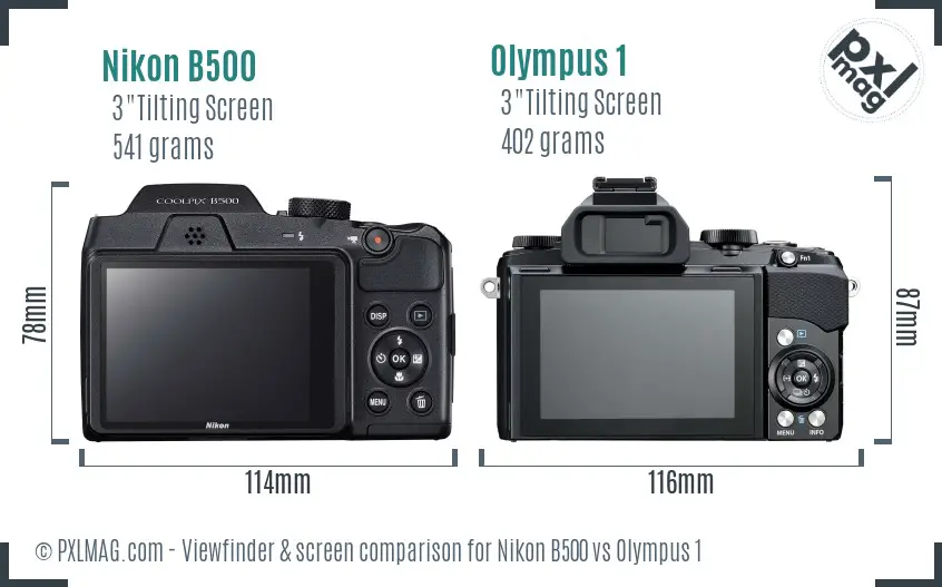 Nikon B500 vs Olympus 1 Screen and Viewfinder comparison