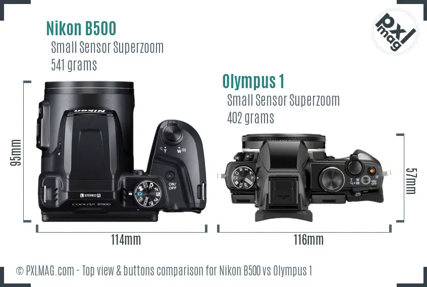 Nikon B500 vs Olympus 1 top view buttons comparison