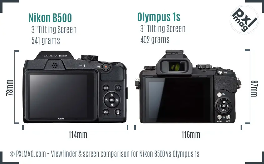 Nikon B500 vs Olympus 1s Screen and Viewfinder comparison