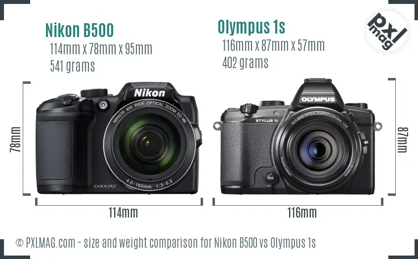 Nikon B500 vs Olympus 1s size comparison