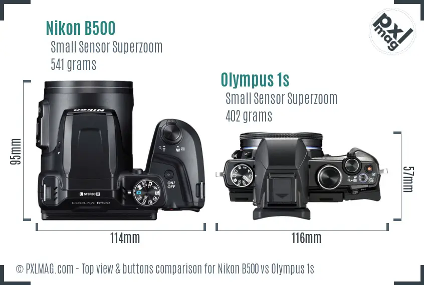 Nikon B500 vs Olympus 1s top view buttons comparison