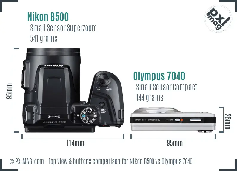 Nikon B500 vs Olympus 7040 top view buttons comparison