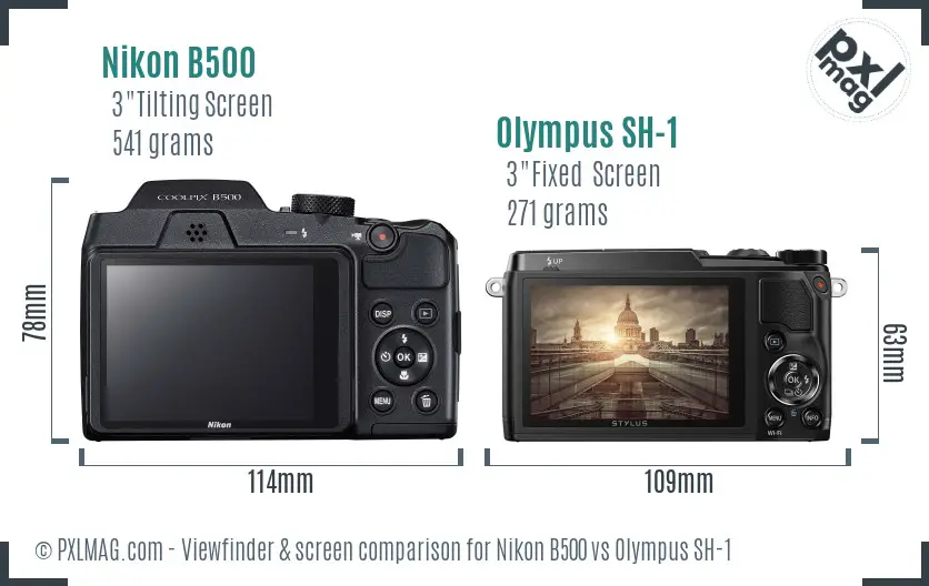 Nikon B500 vs Olympus SH-1 Screen and Viewfinder comparison
