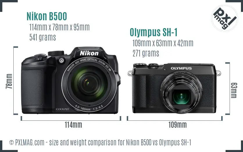 Nikon B500 vs Olympus SH-1 size comparison