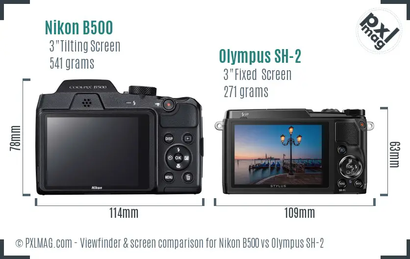 Nikon B500 vs Olympus SH-2 Screen and Viewfinder comparison