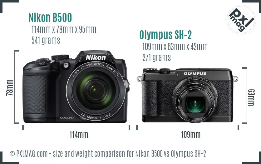 Nikon B500 vs Olympus SH-2 size comparison