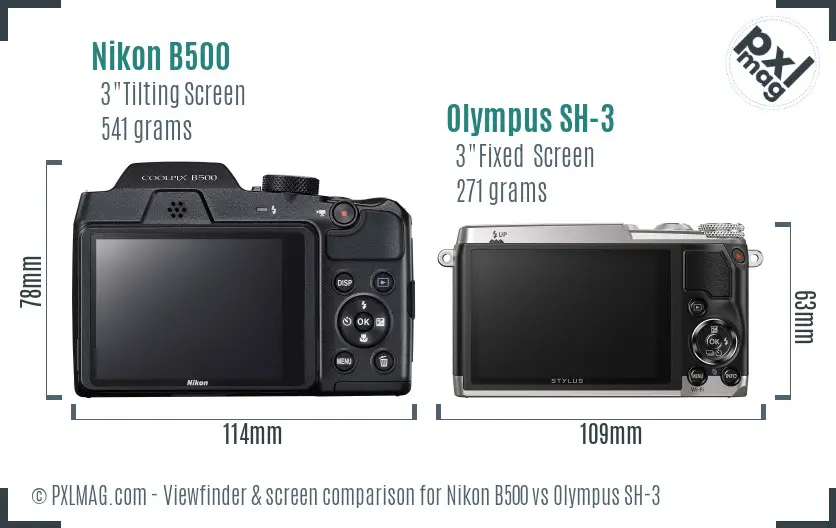 Nikon B500 vs Olympus SH-3 Screen and Viewfinder comparison