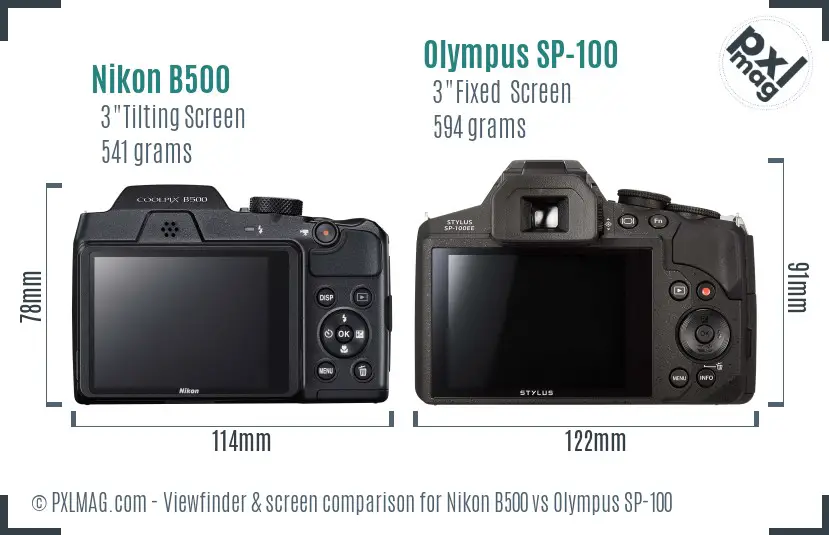 Nikon B500 vs Olympus SP-100 Screen and Viewfinder comparison