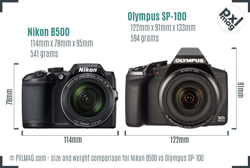 Nikon B500 vs Olympus SP-100 size comparison