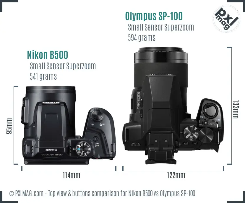 Nikon B500 vs Olympus SP-100 top view buttons comparison