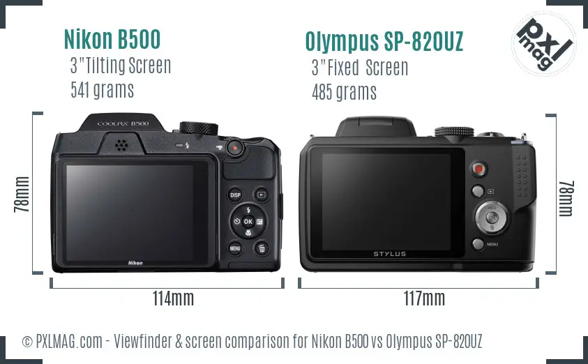 Nikon B500 vs Olympus SP-820UZ Screen and Viewfinder comparison