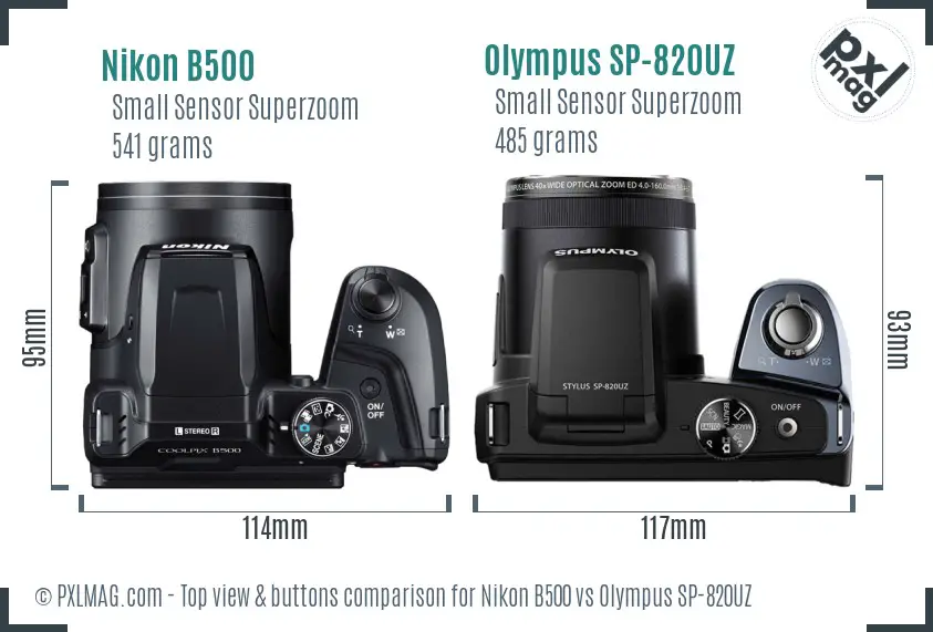 Nikon B500 vs Olympus SP-820UZ top view buttons comparison