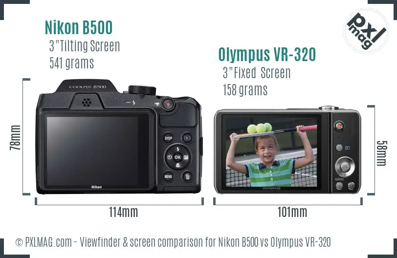 Nikon B500 vs Olympus VR-320 Screen and Viewfinder comparison