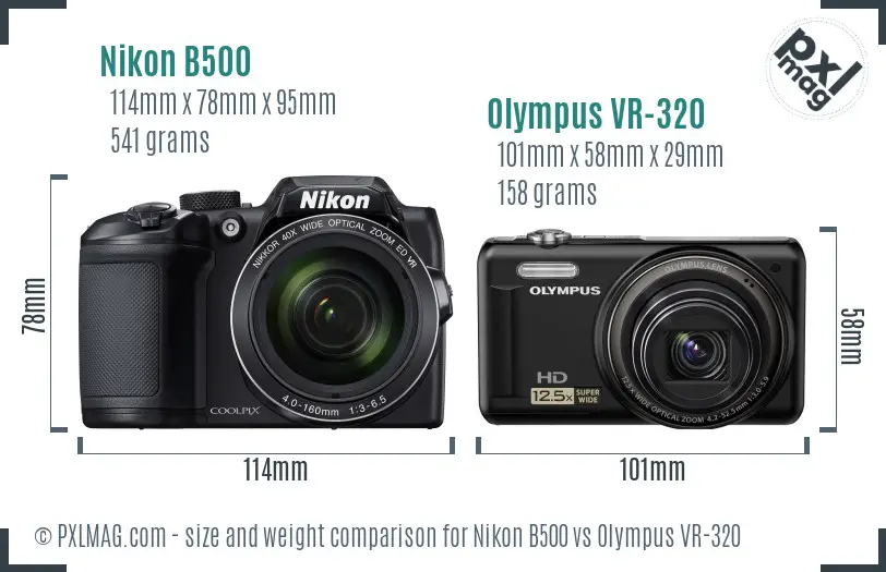 Nikon B500 vs Olympus VR-320 size comparison