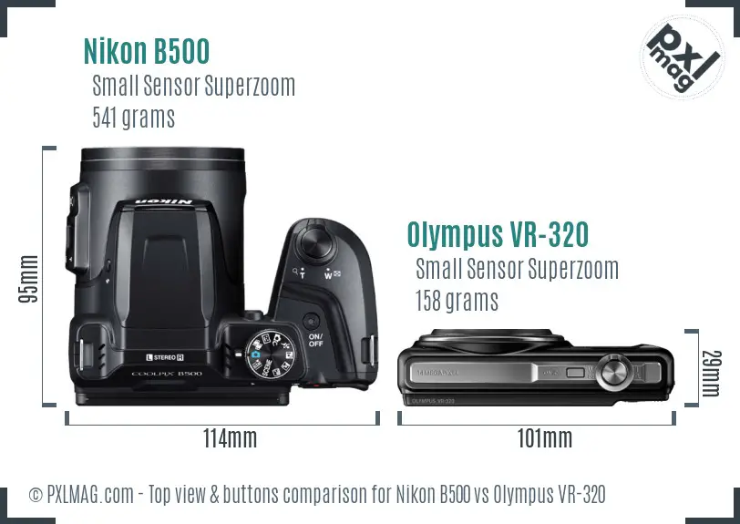 Nikon B500 vs Olympus VR-320 top view buttons comparison