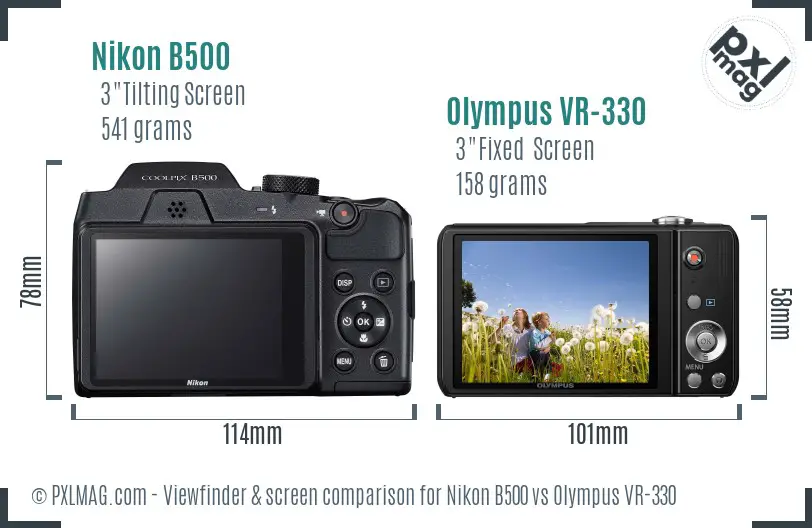 Nikon B500 vs Olympus VR-330 Screen and Viewfinder comparison