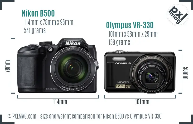 Nikon B500 vs Olympus VR-330 size comparison