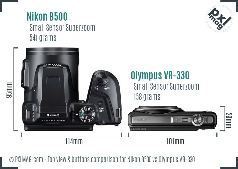 Nikon B500 vs Olympus VR-330 top view buttons comparison