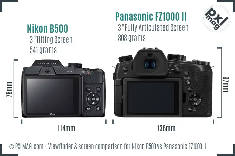 Nikon B500 vs Panasonic FZ1000 II Screen and Viewfinder comparison