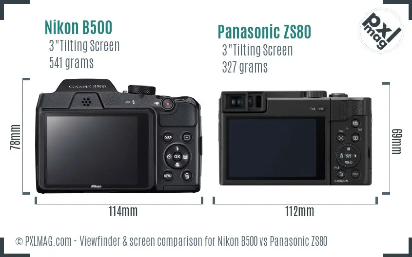 Nikon B500 vs Panasonic ZS80 Screen and Viewfinder comparison