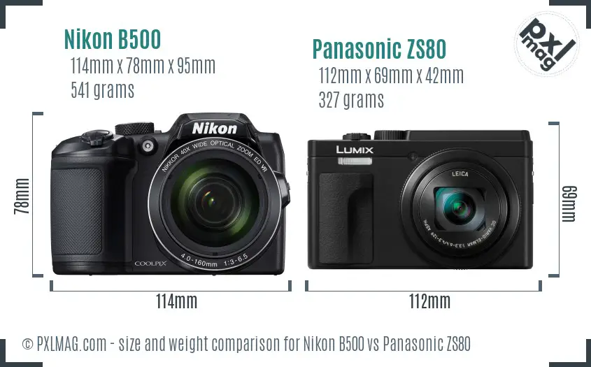 Nikon B500 vs Panasonic ZS80 size comparison