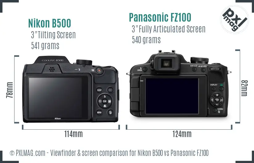 Nikon B500 vs Panasonic FZ100 Screen and Viewfinder comparison