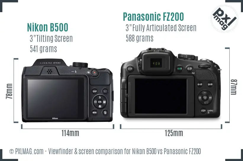 Nikon B500 vs Panasonic FZ200 Screen and Viewfinder comparison