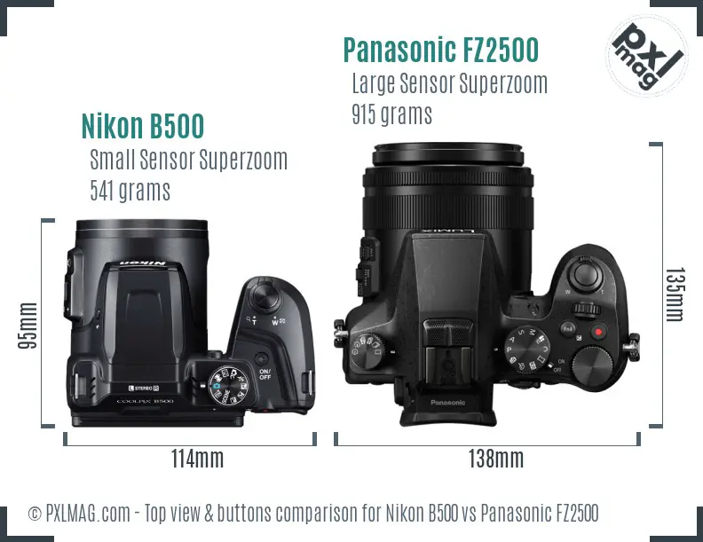 Nikon B500 vs Panasonic FZ2500 top view buttons comparison
