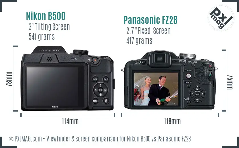 Nikon B500 vs Panasonic FZ28 Screen and Viewfinder comparison