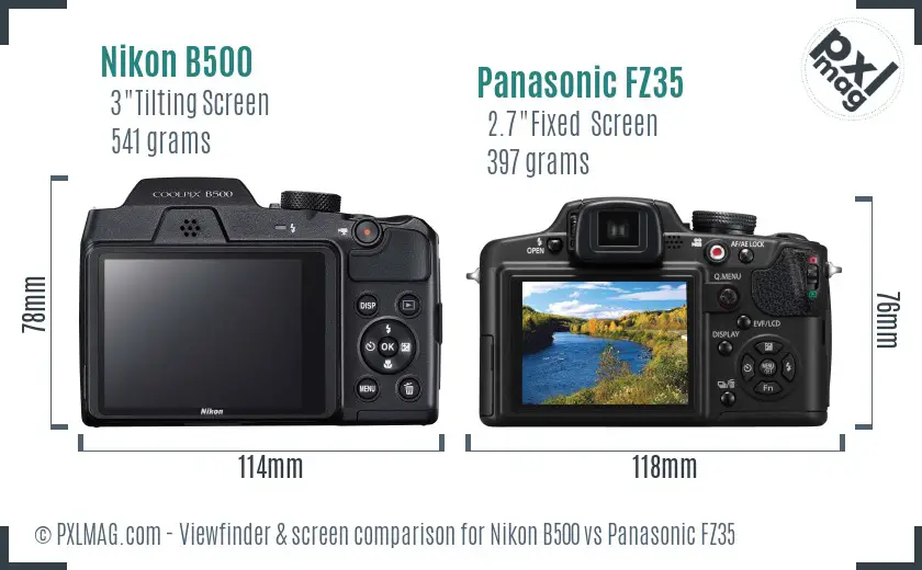 Nikon B500 vs Panasonic FZ35 Screen and Viewfinder comparison