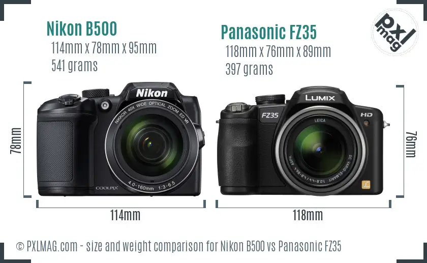 Nikon B500 vs Panasonic FZ35 size comparison