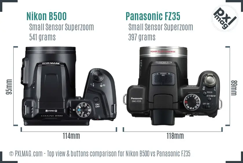 Nikon B500 vs Panasonic FZ35 top view buttons comparison