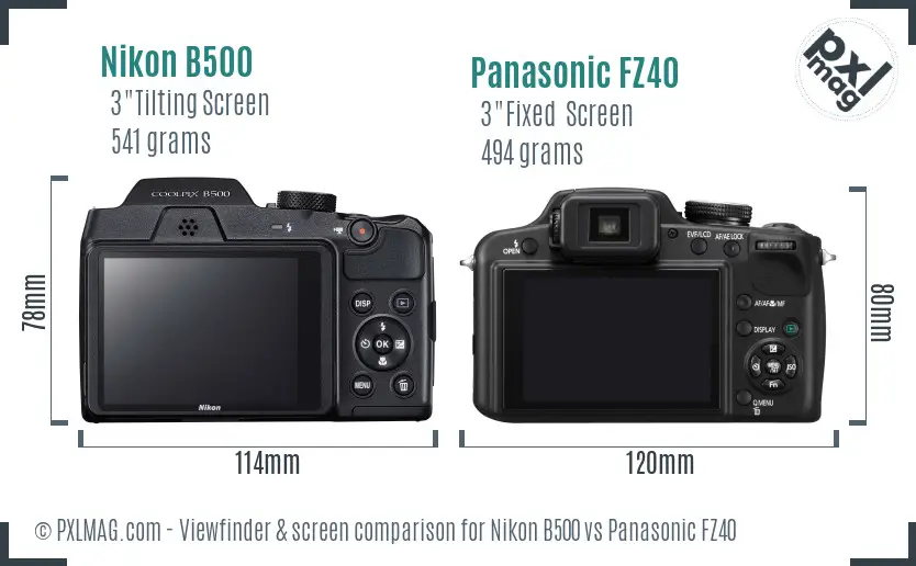 Nikon B500 vs Panasonic FZ40 Screen and Viewfinder comparison