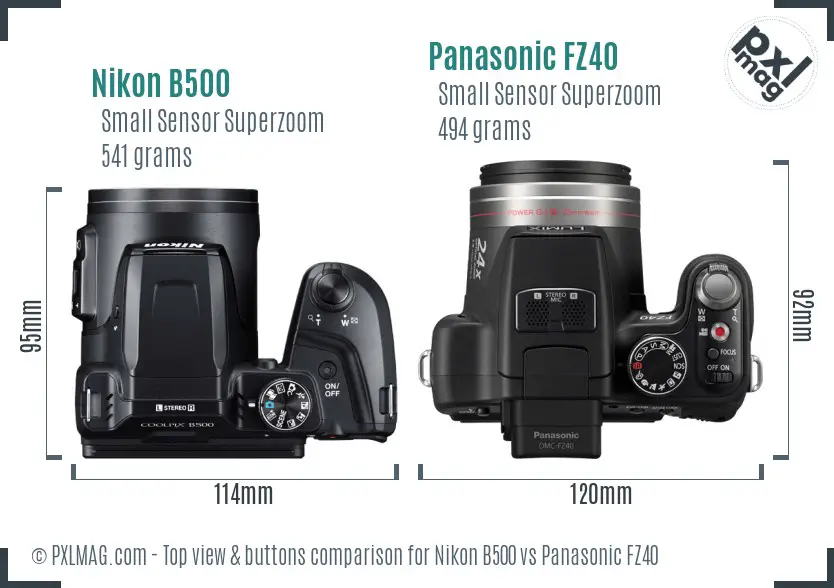 Nikon B500 vs Panasonic FZ40 top view buttons comparison