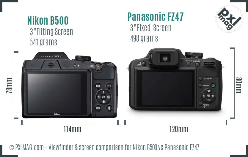 Nikon B500 vs Panasonic FZ47 Screen and Viewfinder comparison