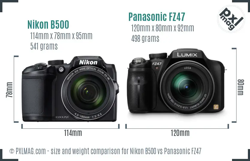 Nikon B500 vs Panasonic FZ47 size comparison
