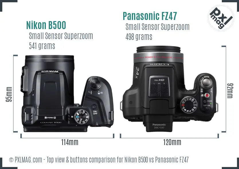Nikon B500 vs Panasonic FZ47 top view buttons comparison