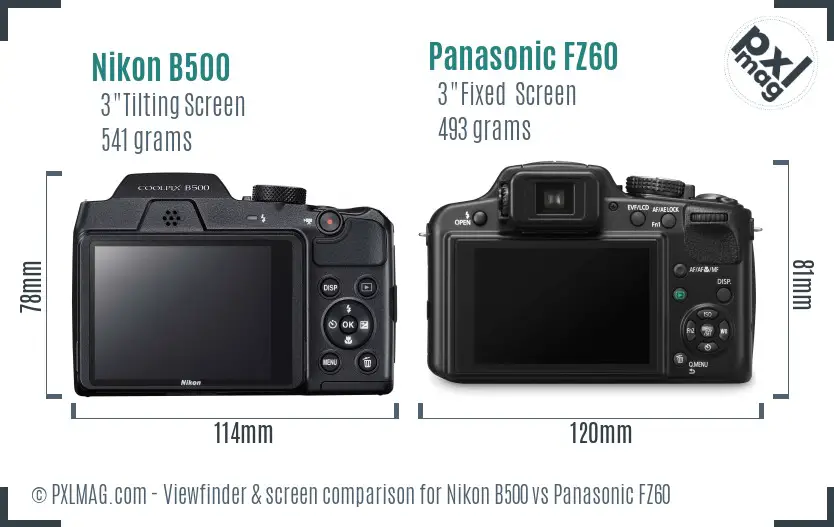 Nikon B500 vs Panasonic FZ60 Screen and Viewfinder comparison