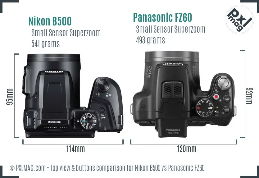Nikon B500 vs Panasonic FZ60 top view buttons comparison
